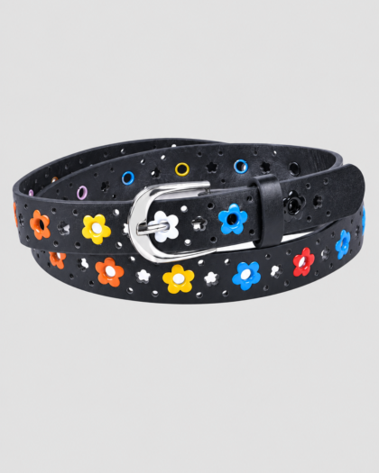 Ceinture fille fleurie noire