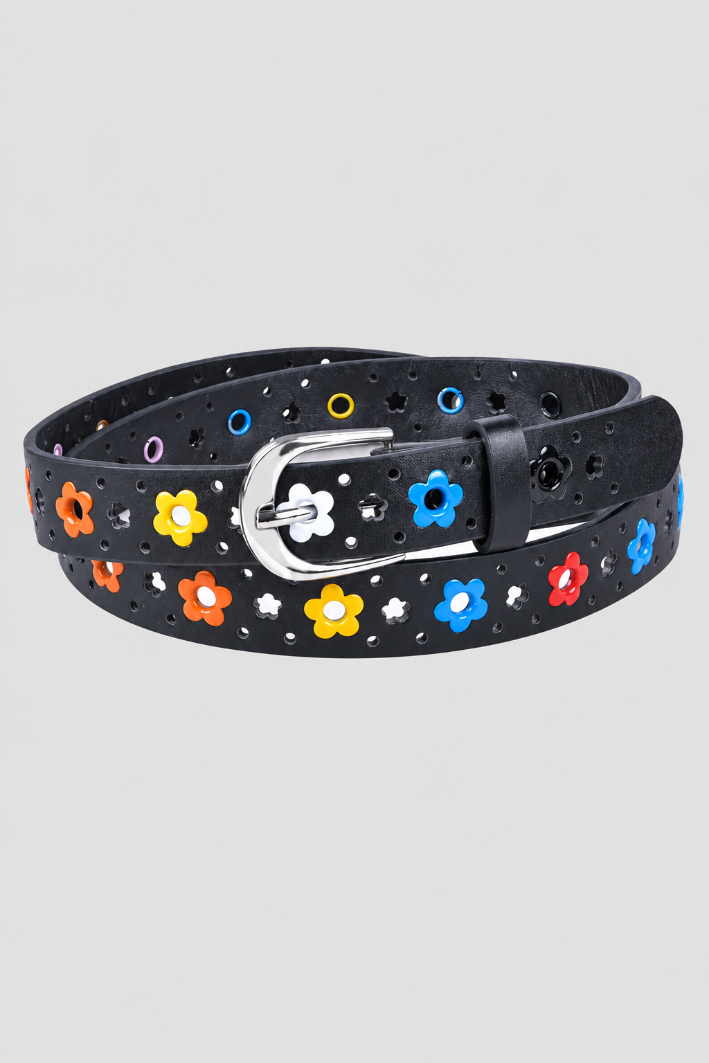 Ceinture fille fleurie noire