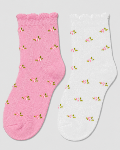 Chaussettes blanches et roses à motifs fantaisie - Lot de 2