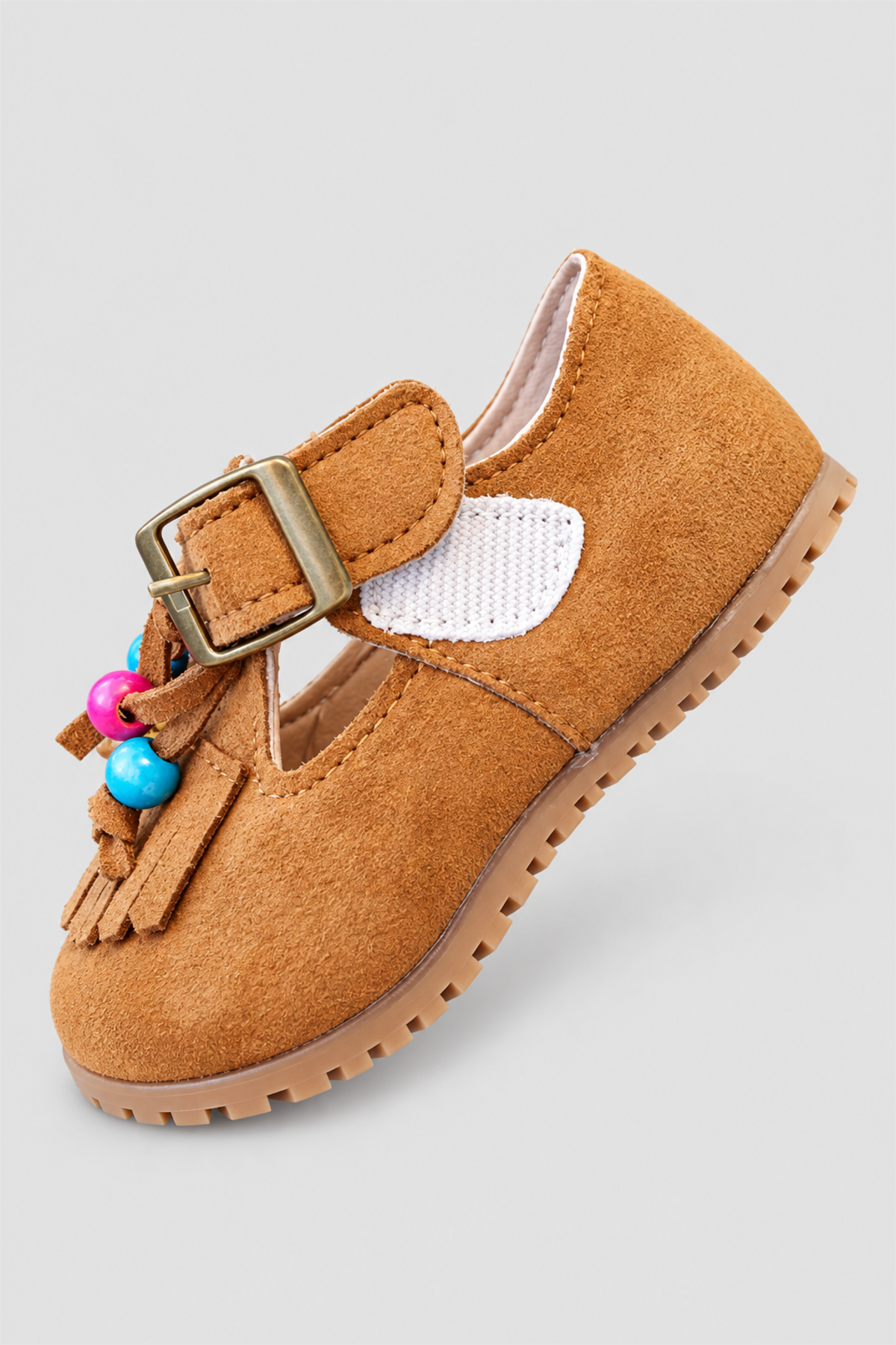 Chaussures enfant camel à franges et perles – Image 2