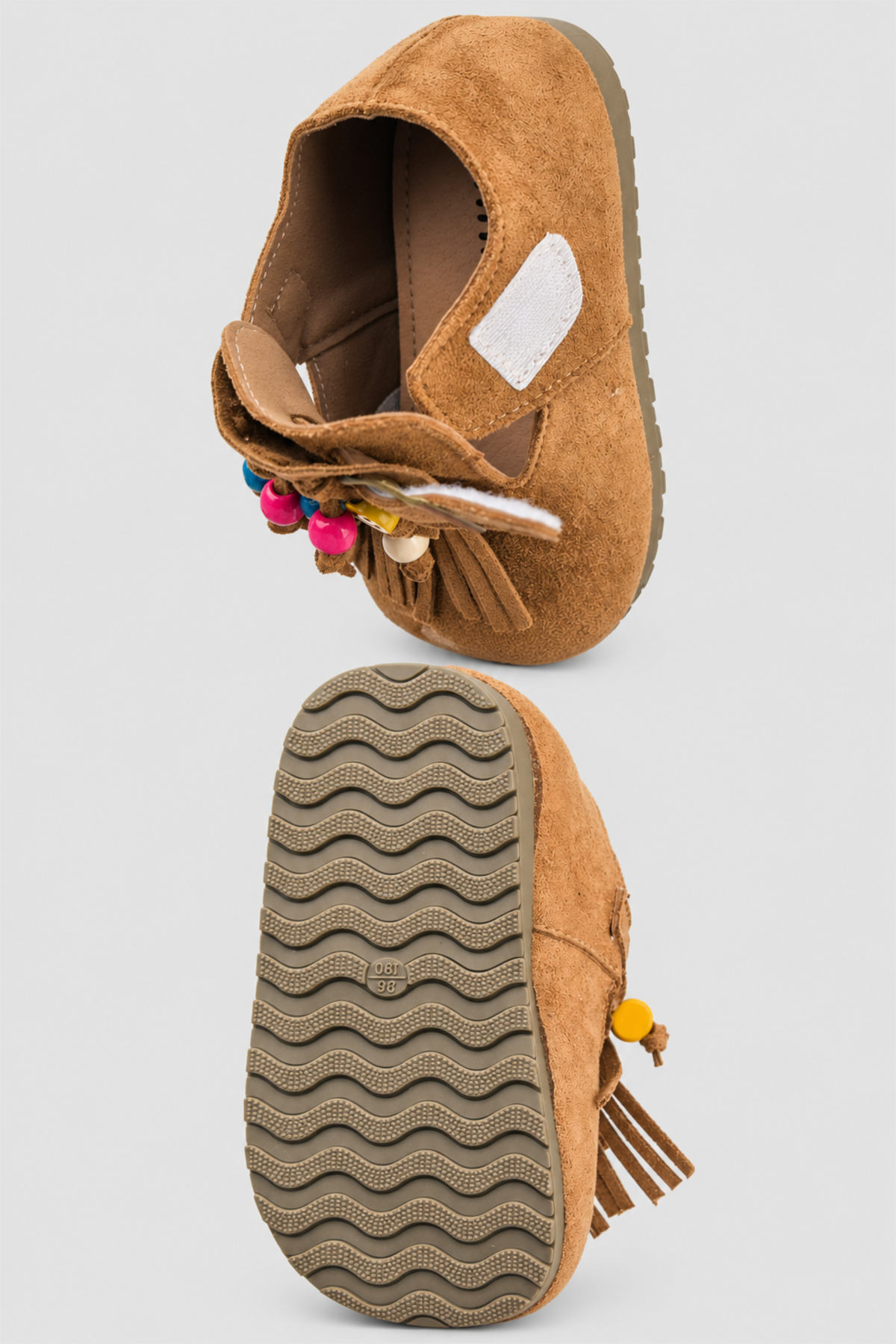 Chaussures enfant camel à franges et perles – Image 6