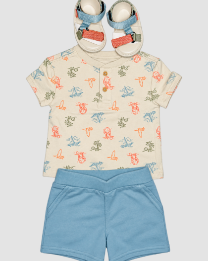 Ensemble bébé nautique avec sandales 3 pièces - Caribbean Joe (0–3 mois et 6–9 mois)