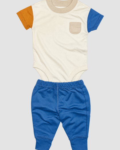Ensemble bébé colorblock bleu et écru 2 pièces - Carter's (0-3 mois)