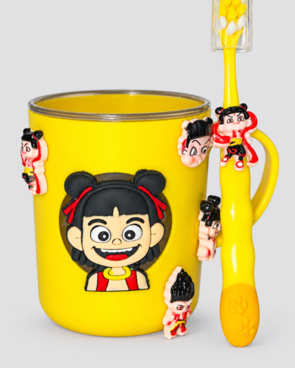 Ensemble gobelet et brosse à dents pour enfant – Jaune