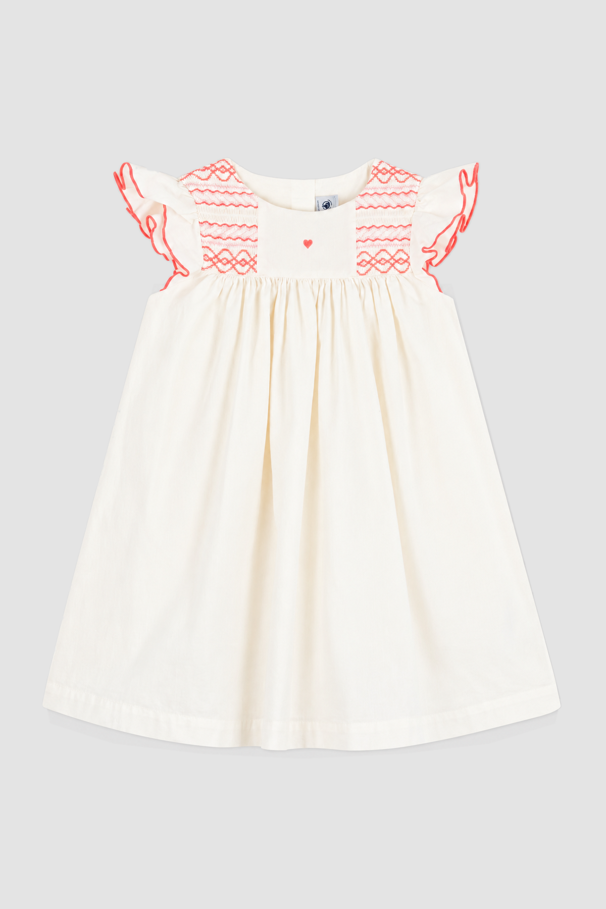 Robe fille écrue à broderies corail - Petit Bateau (6 ans - 10 ans)