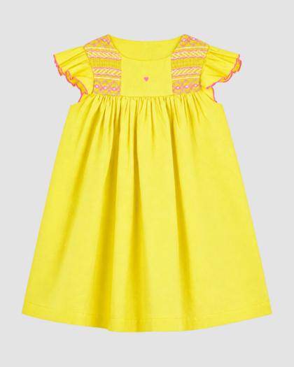 Robe fille jaune à broderies roses - Petit Bateau (8 ans - 12 ans)