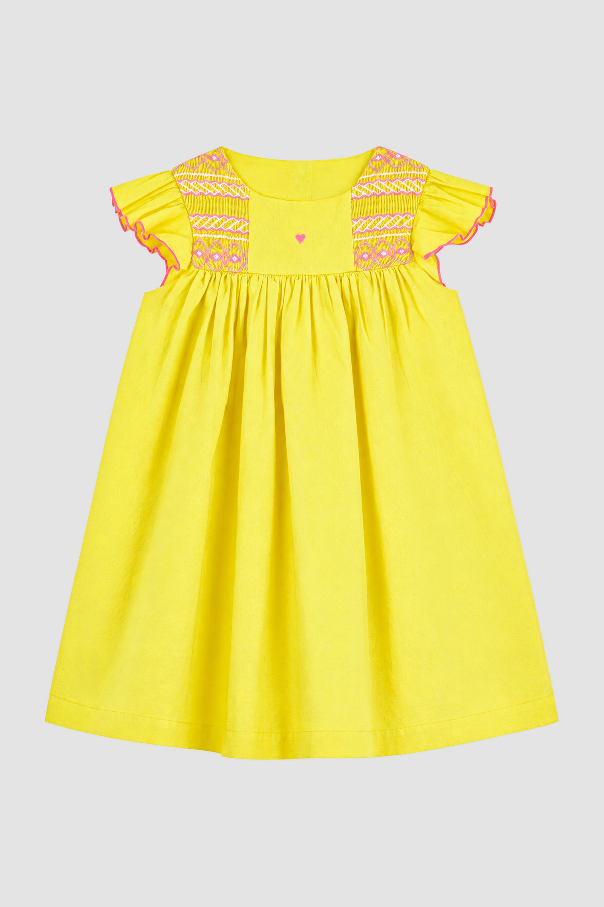 Robe fille jaune à broderies roses - Petit Bateau (8 ans - 12 ans)