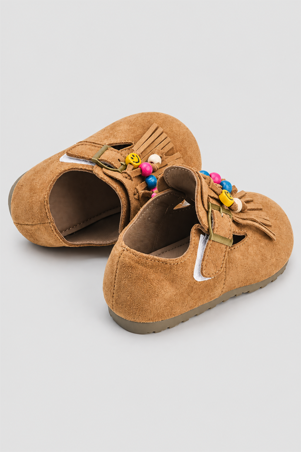 Chaussures enfant camel à franges et perles – Image 3