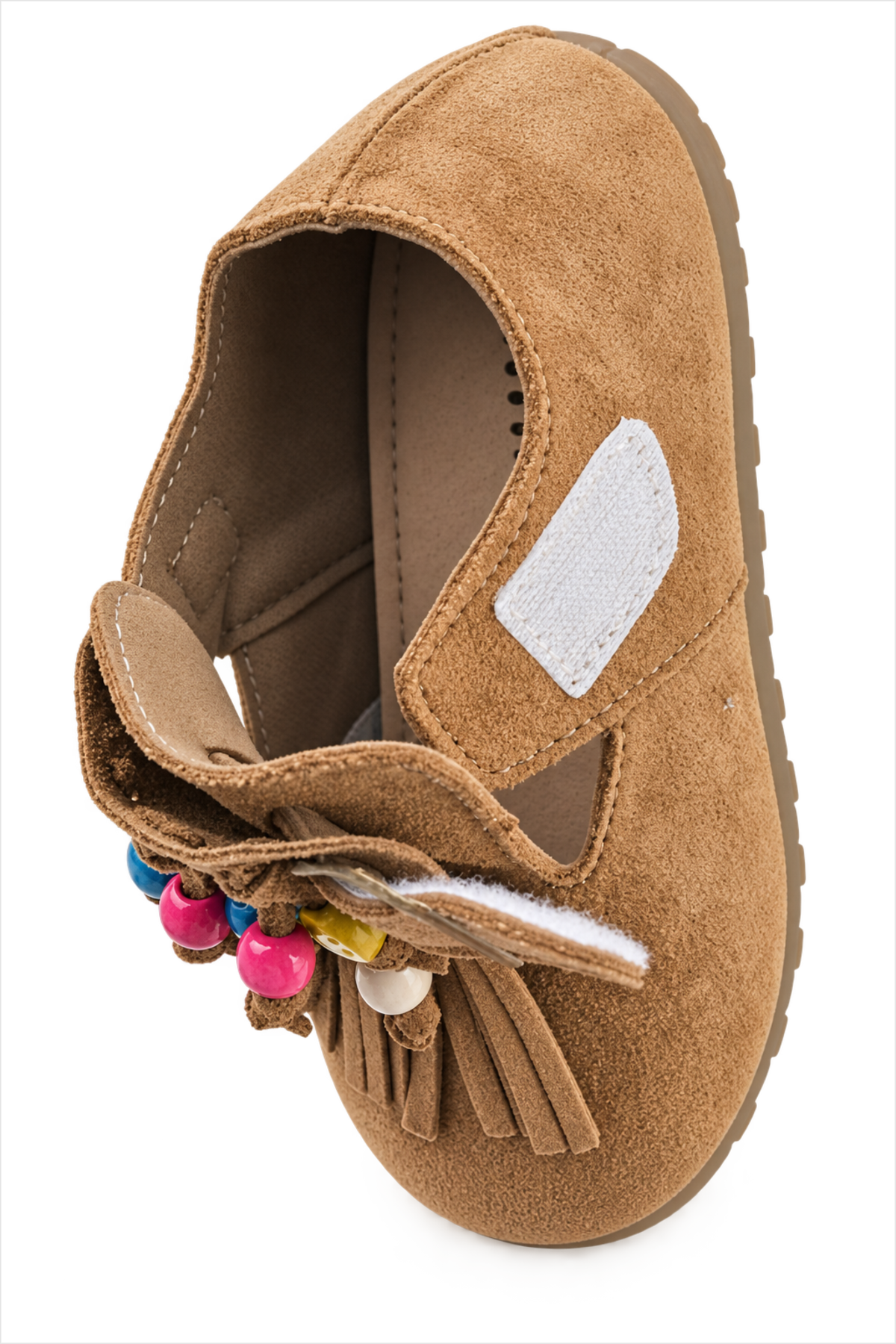 Chaussures enfant camel à franges et perles – Image 4