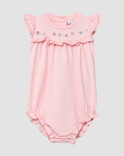 Barboteuse bébé fille rose à volants et broderies – OVS (0–1 mois et 3–6 mois et 6–9 mois) – vue principale