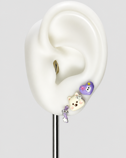 Lot de 3 bijoux d’oreille argentés à motifs fantaisie