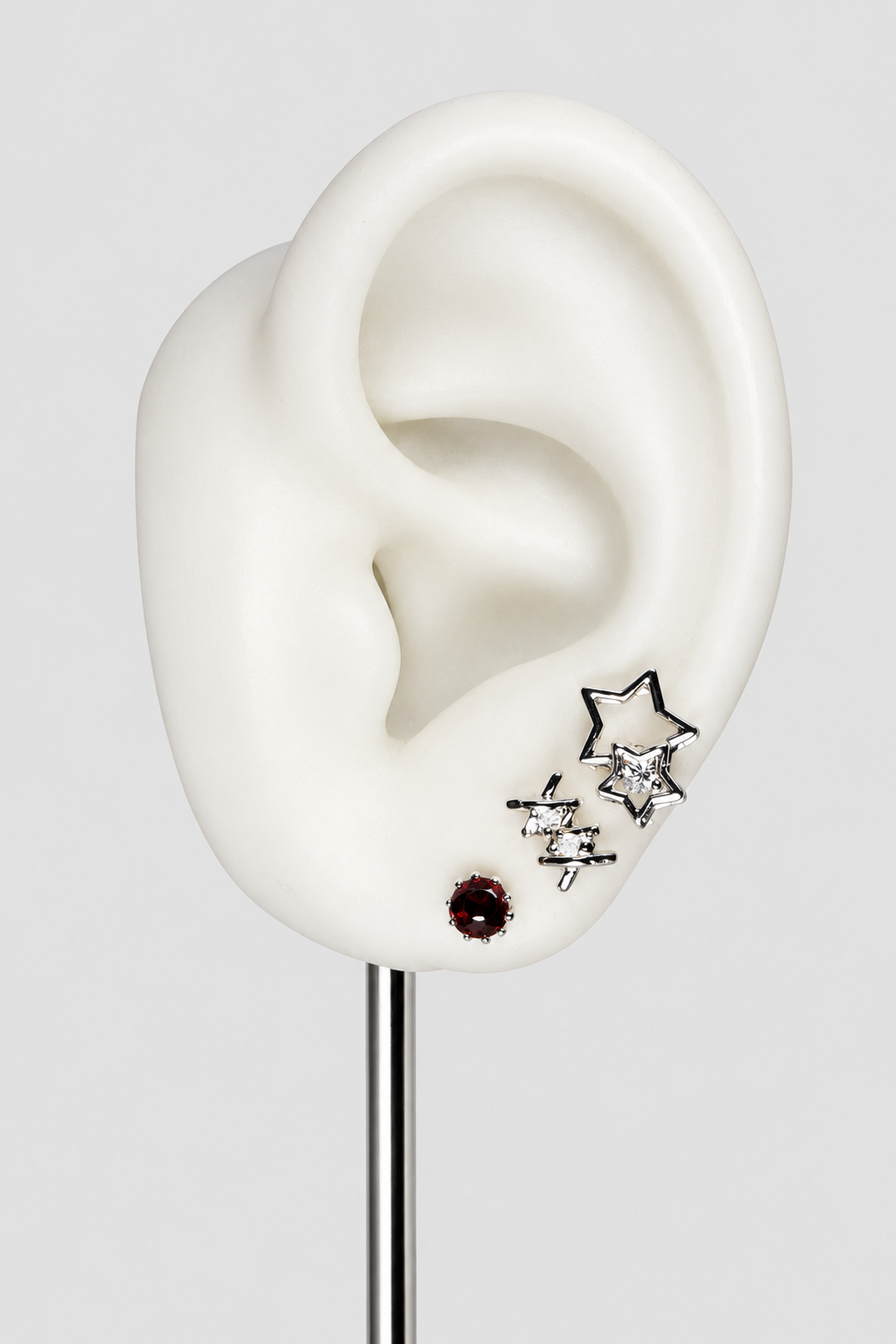 Lot de 3 bijoux d’oreille argentés à étoiles