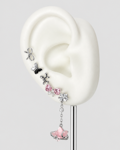 Lot de 5 bijoux d’oreille roses à papillon et étoiles