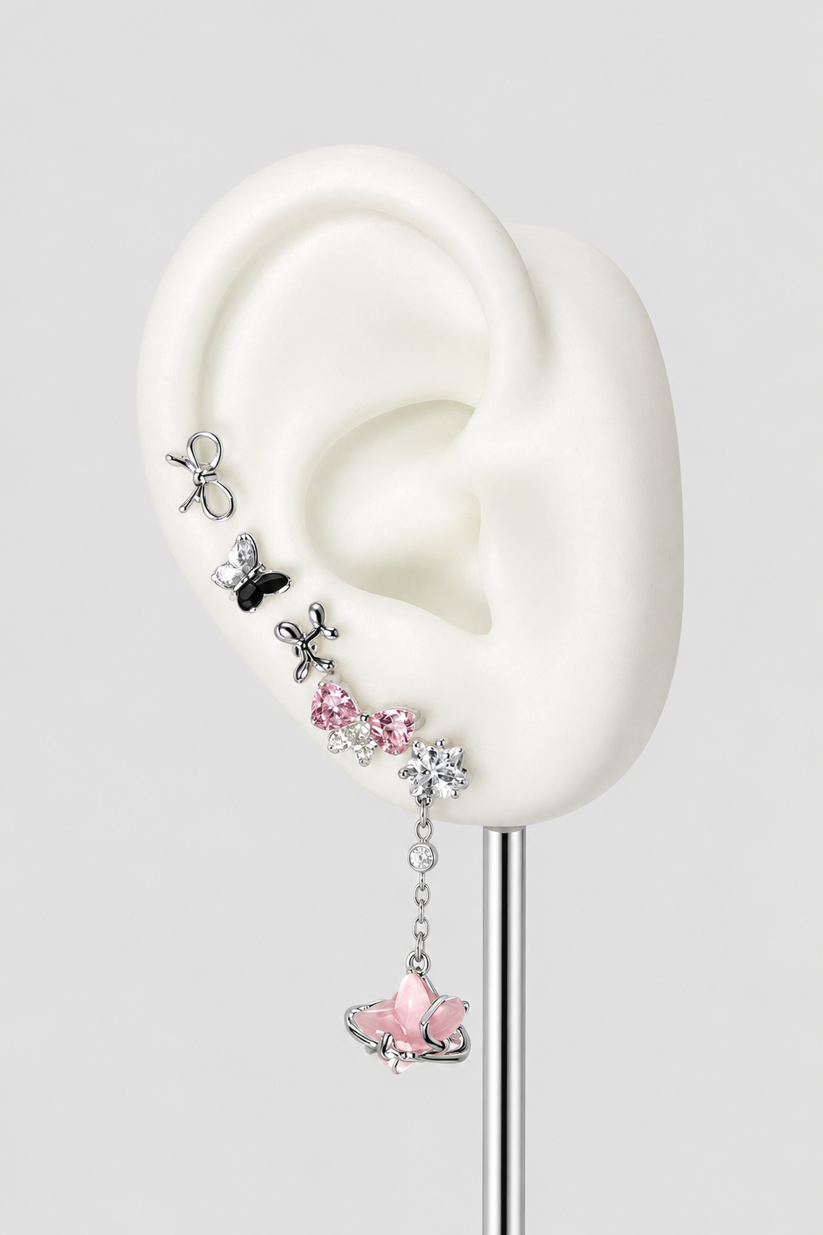 Lot de 5 bijoux d’oreille roses à papillon et étoiles