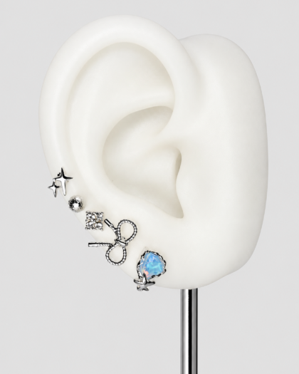 Lot de 5 bijoux d’oreille argentés à fleurs bleues