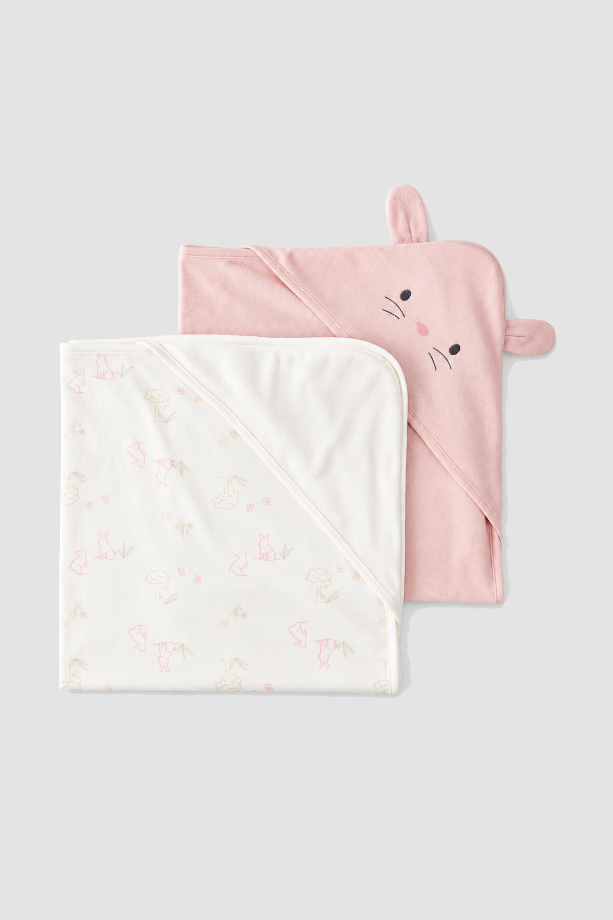 Lot de 2 serviettes à capuche bébé lapins rose et écru – Carter’s – ensemble complet