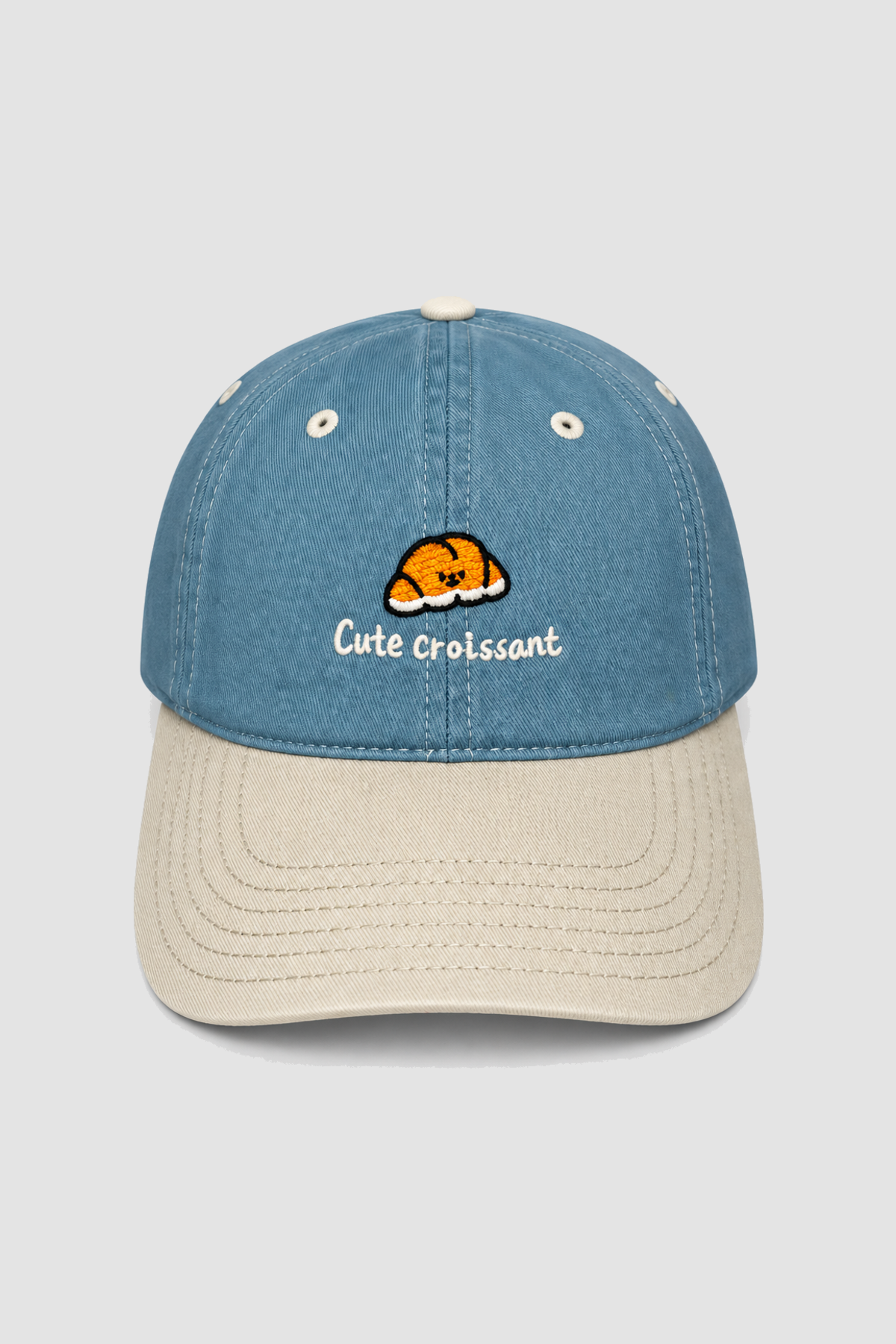 Casquette Cute Croissant brodée pour adolescent – Bleu et beige