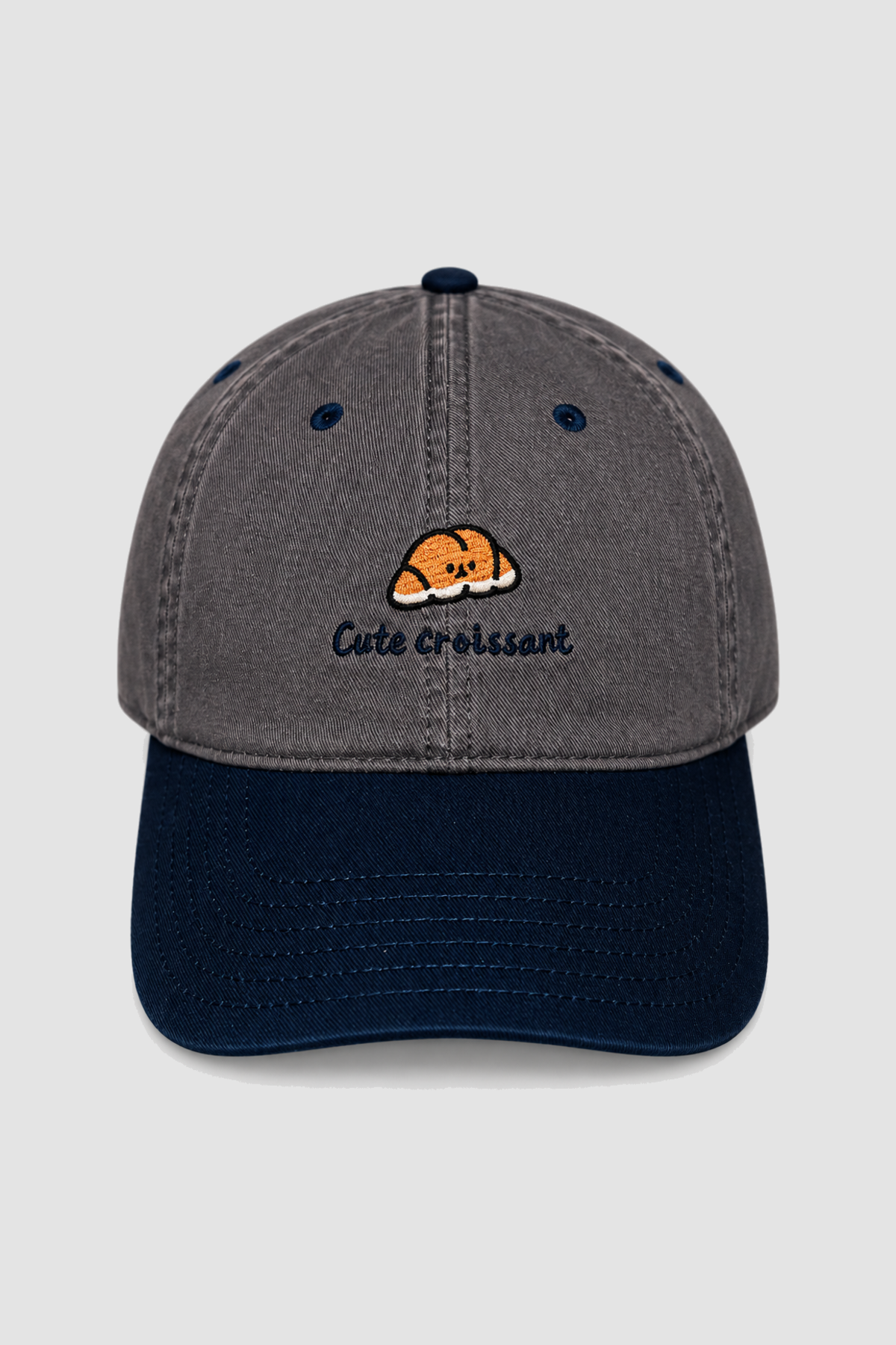 Casquette Cute Croissant brodée pour adolescent – Gris et bleu marine
