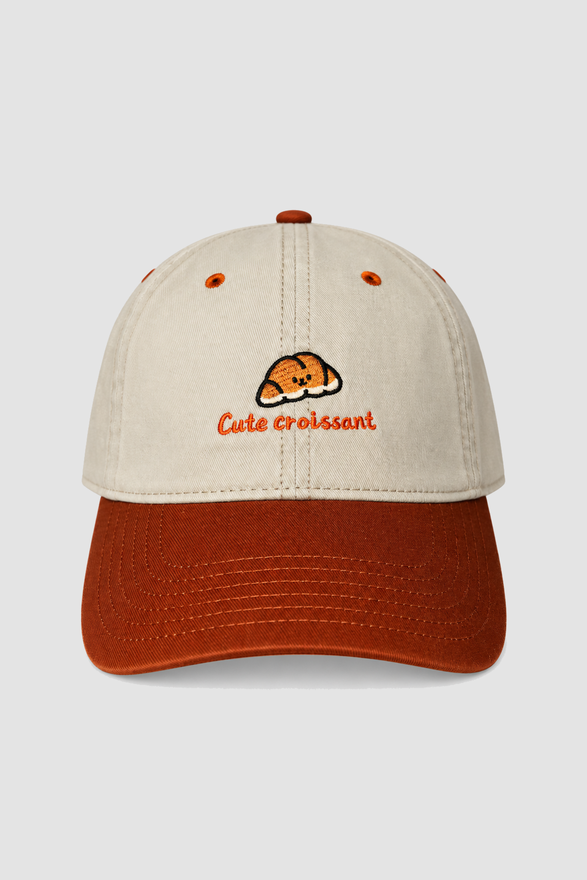 Casquette Cute Croissant brodée pour adolescent – Écru et camel