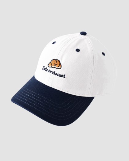 Casquette Cute Croissant brodée pour adolescent – Blanc et bleu marine