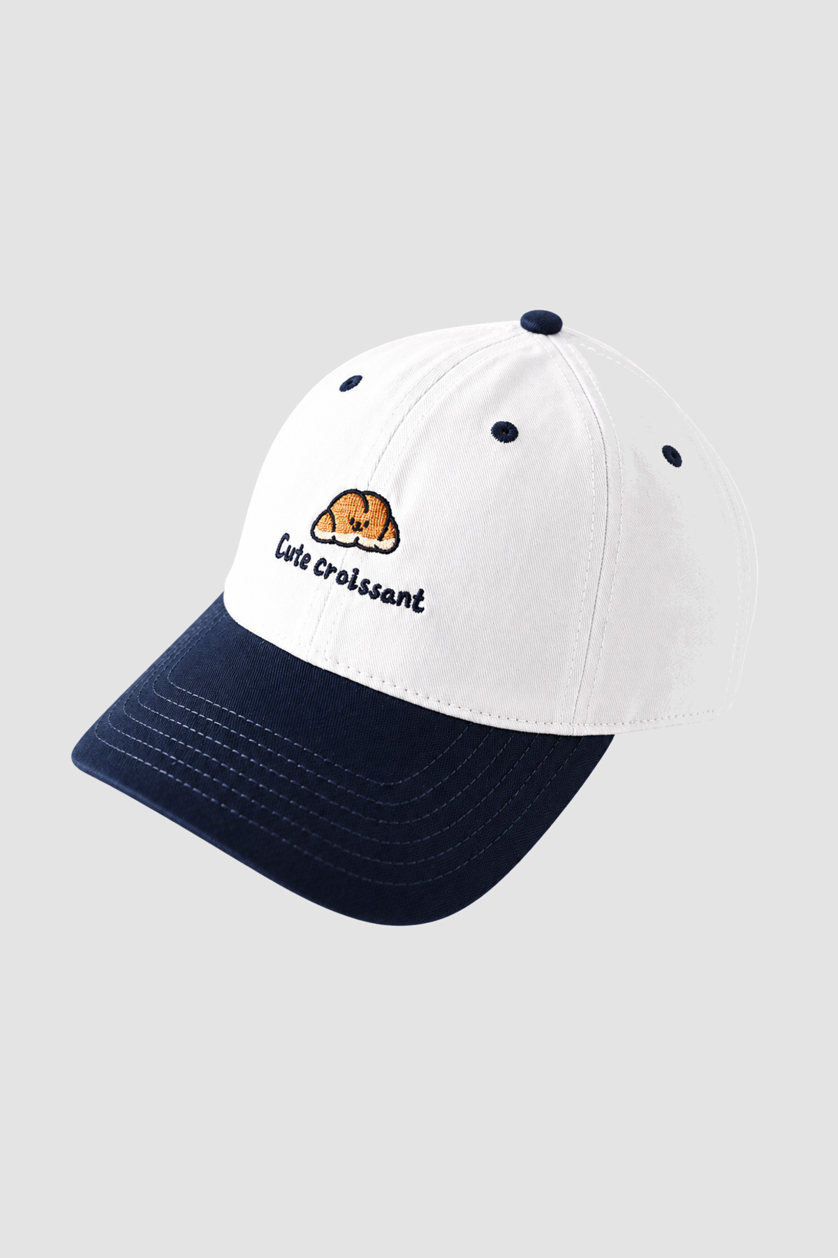 Casquette Cute Croissant brodée pour adolescent – Blanc et bleu marine