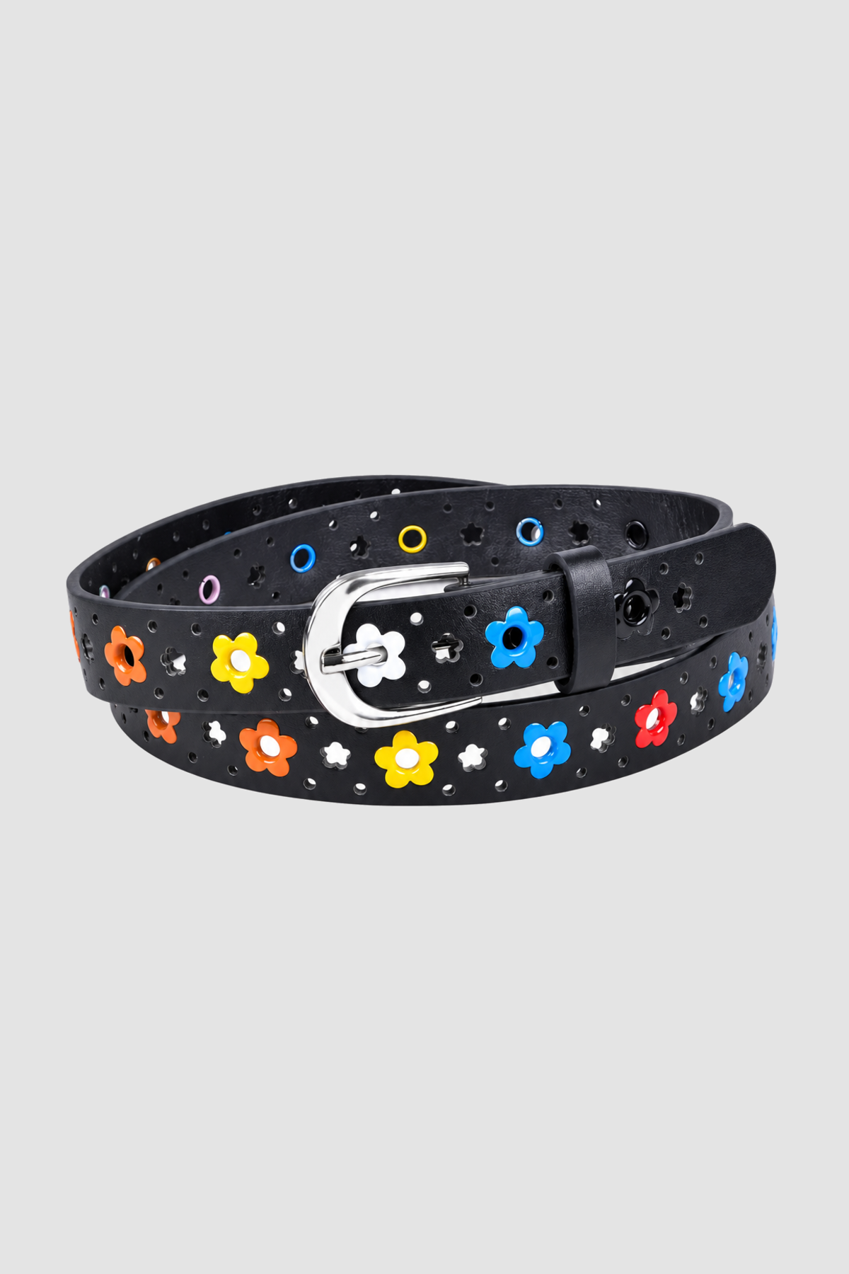 Ceinture fille à fleurs multicolores – Noir