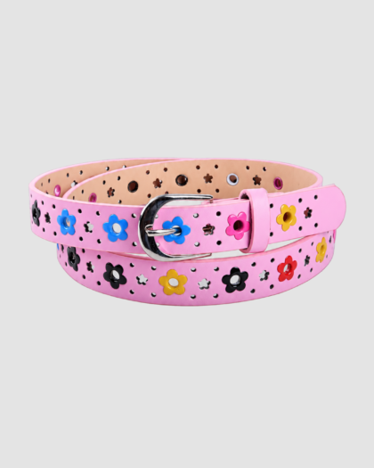 Ceinture fille à fleurs multicolores – Rose