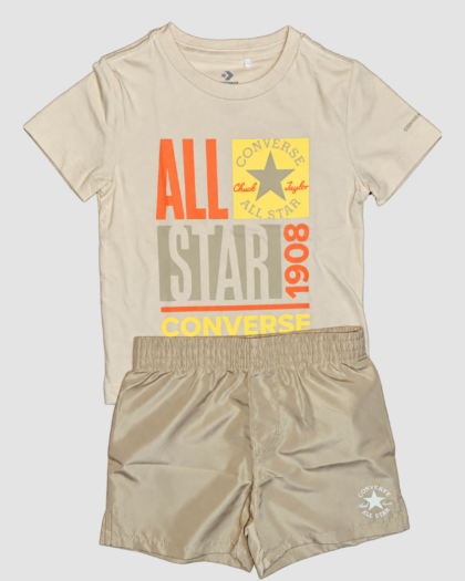 Ensemble garçon T-shirt et short 2 pièces beige – Converse All Star (2 et 4 ans)