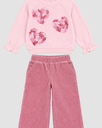 Ensemble bébé fille Kids Headquarters rose à cœurs, sweat et pantalon (18 mois)