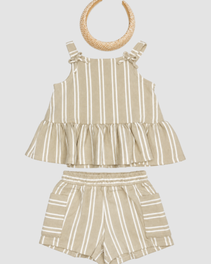 Ensemble fille Rachel Zoe rayé beige, top, short et serre-tête (24 mois) – ensemble complet