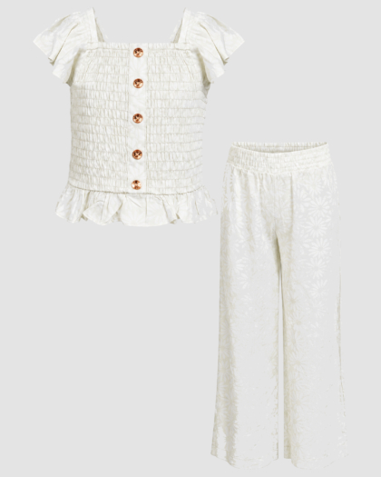 Ensemble fille Vince Camuto écru, haut smocké et pantalon (8 ans) – ensemble complet