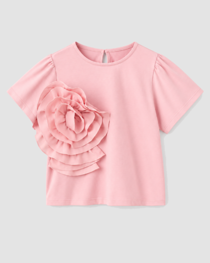 Haut fille Mango rose à grande fleur en relief (7 et 11 ans) – vue d’ensemble