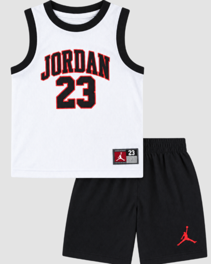 Ensemble garçon débardeur et short 2 pièces blanc et noir – Jordan 23 (3 ans) – vue de face
