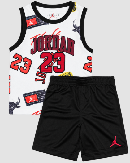 Ensemble bébé garçon débardeur imprimé et short 2 pièces blanc et noir – Jordan 23 (12 mois) – vue de face