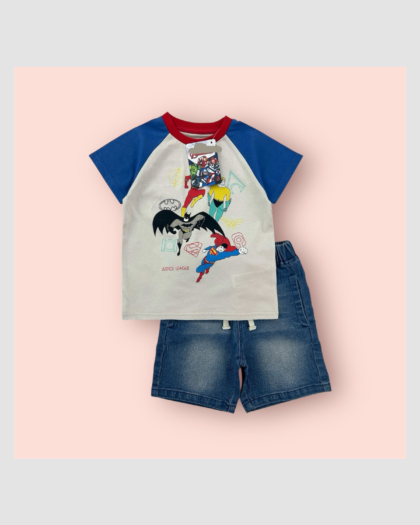 Ensemble bébé garçon T-shirt et short 2 pièces – Justice League (6–9 et 9–12 mois) – Vue principale