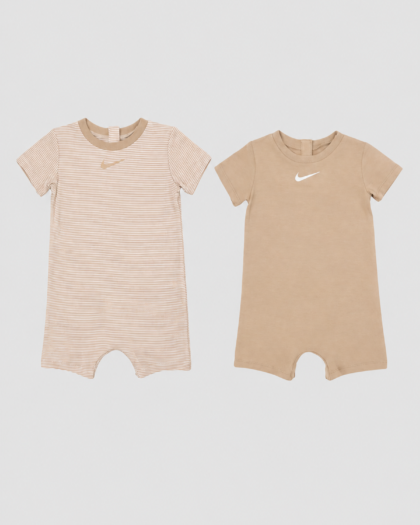 Lot de 2 barboteuses Nike beige, une unie et une rayée, taille 6 mois