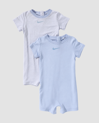 Lot de 2 barboteuses bébé garçon gris clair, unie et rayée – Nike (6 mois)