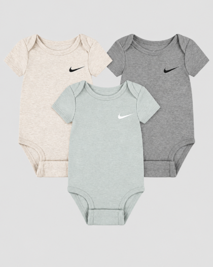 Lot de 3 bodies Nike beige, vert sauge et gris, taille 6 mois
