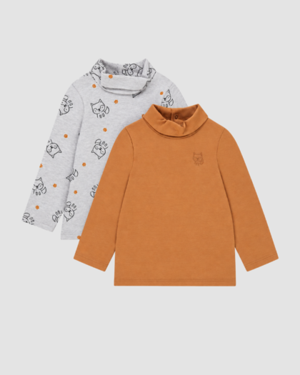 Lot de 2 sous-pulls bébé gris et camel à col roulé – Orchestra (12 mois) – vue principale