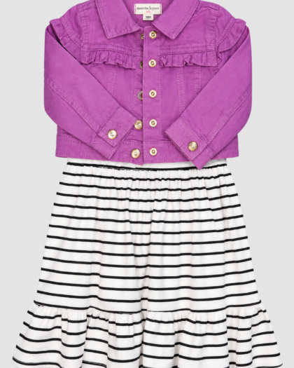 Ensemble bébé fille robe rayée et veste violette Nanette Lepore (12 et 18 mois) – ensemble complet