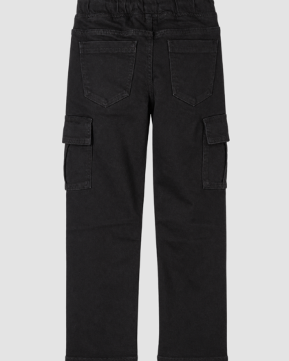 Pantalon cargo garçon noir à taille élastiquée (14 ans) – Vue arrière