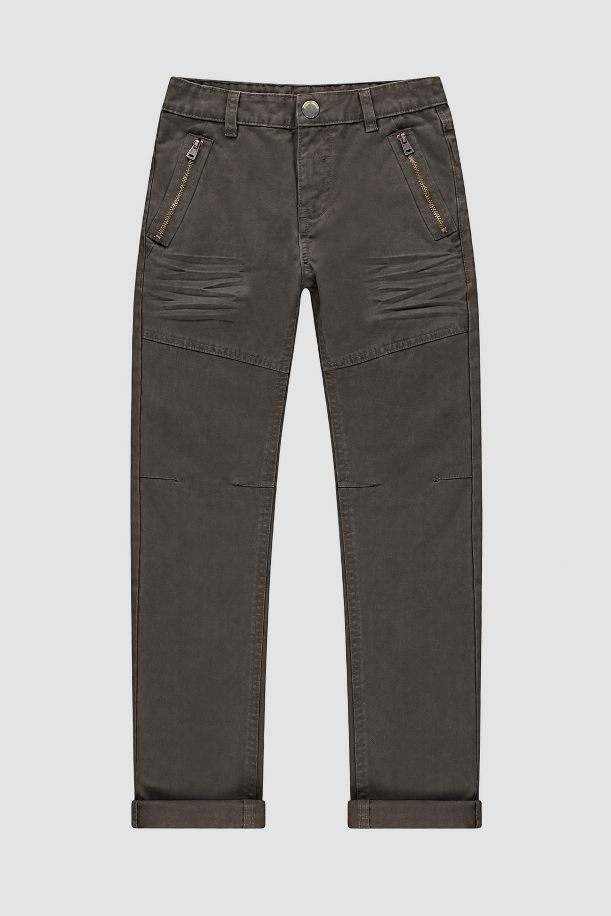 Pantalon garçon kaki foncé à poches zippées (10 ans) – Vue principale