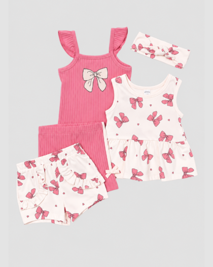 Ensemble bébé fille Petit Lem rose à motifs de nœuds – 5 pièces (24 mois) — vue principale