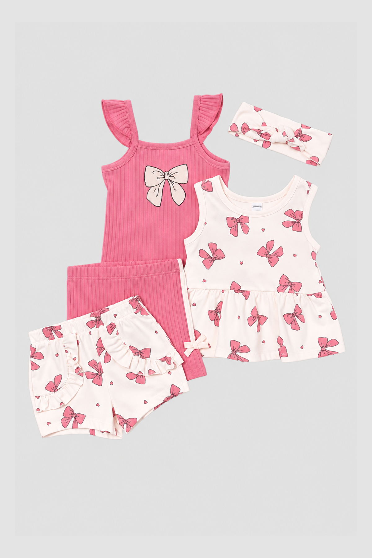 Ensemble bébé fille Petit Lem rose à motifs de nœuds – 5 pièces (24 mois) — vue principale
