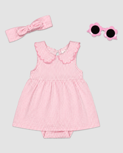 Ensemble fille Petit Lem robe-body rayée rose et accessoires – 4 pièces (3 ans) – ensemble complet