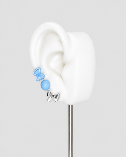 Lot de 3 pins d’oreille bleus et argentés à nœuds