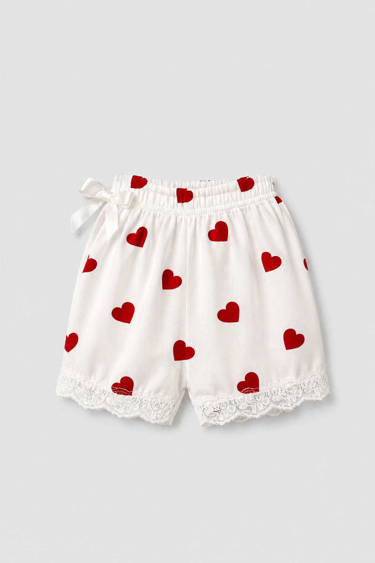 Bloomer de pyjama pour femme blanc à cœurs rouges avec finitions en dentelle