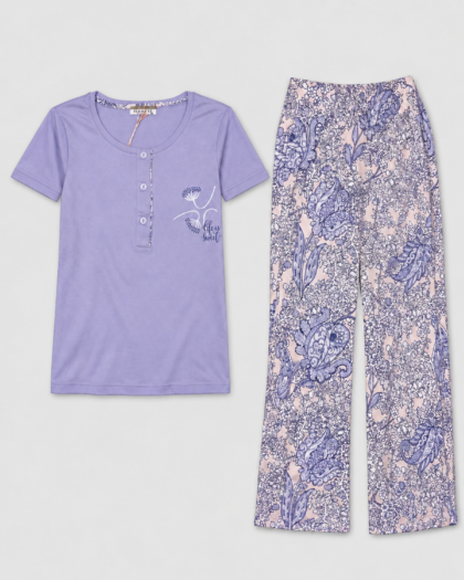 Pyjama pour femme – Haut lavande et pantalon à motifs paisley Seamlife – Haut à manches courtes, vue corrigée