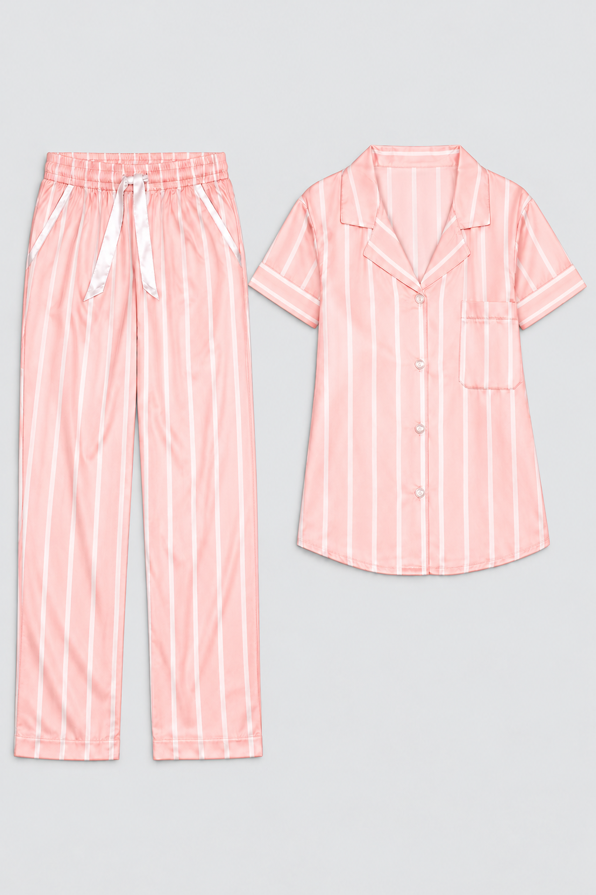 Pyjama pour femme – Ensemble rose à rayures blanches Seamlife – Haut à manches courtes, vue corrigée