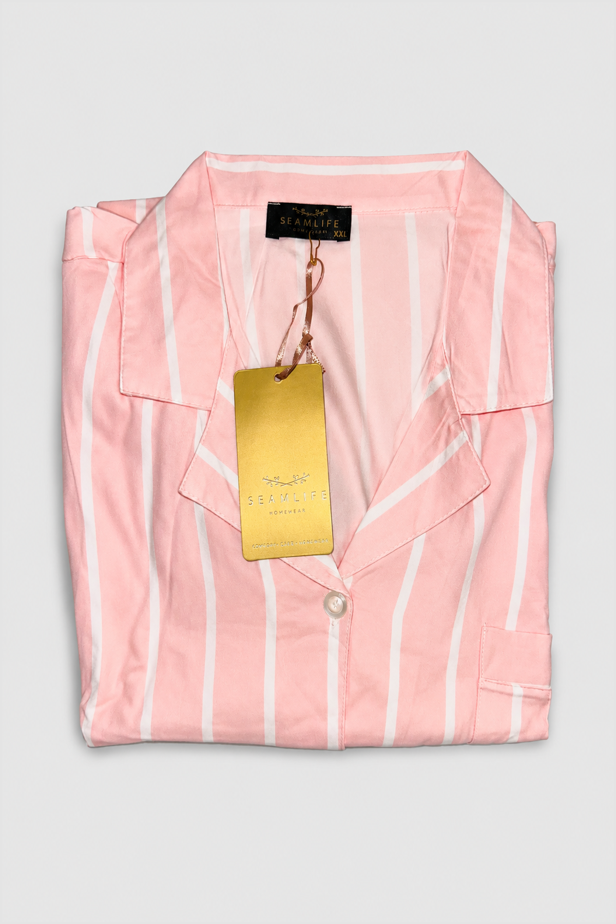 Pyjama pour femme – Ensemble rose à rayures blanches – Photo originale 3